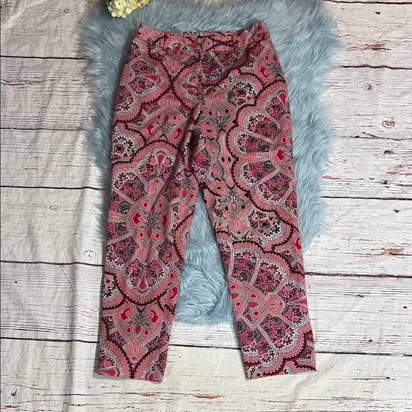 East 5th Red Floral Mandala Flat Front Straight Leg Pants sz 4 - Picture 1 of 7
